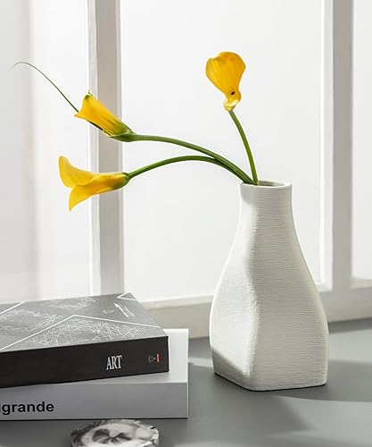 Meletē White Ceramic Vase - Elegant Home Decor for Your Beautiful Space - Table Top Decorations, Modern Aesthetic House Accessories - Irregular Shaped Vase for Living Room, Bedroom, Entryway, Gifts
