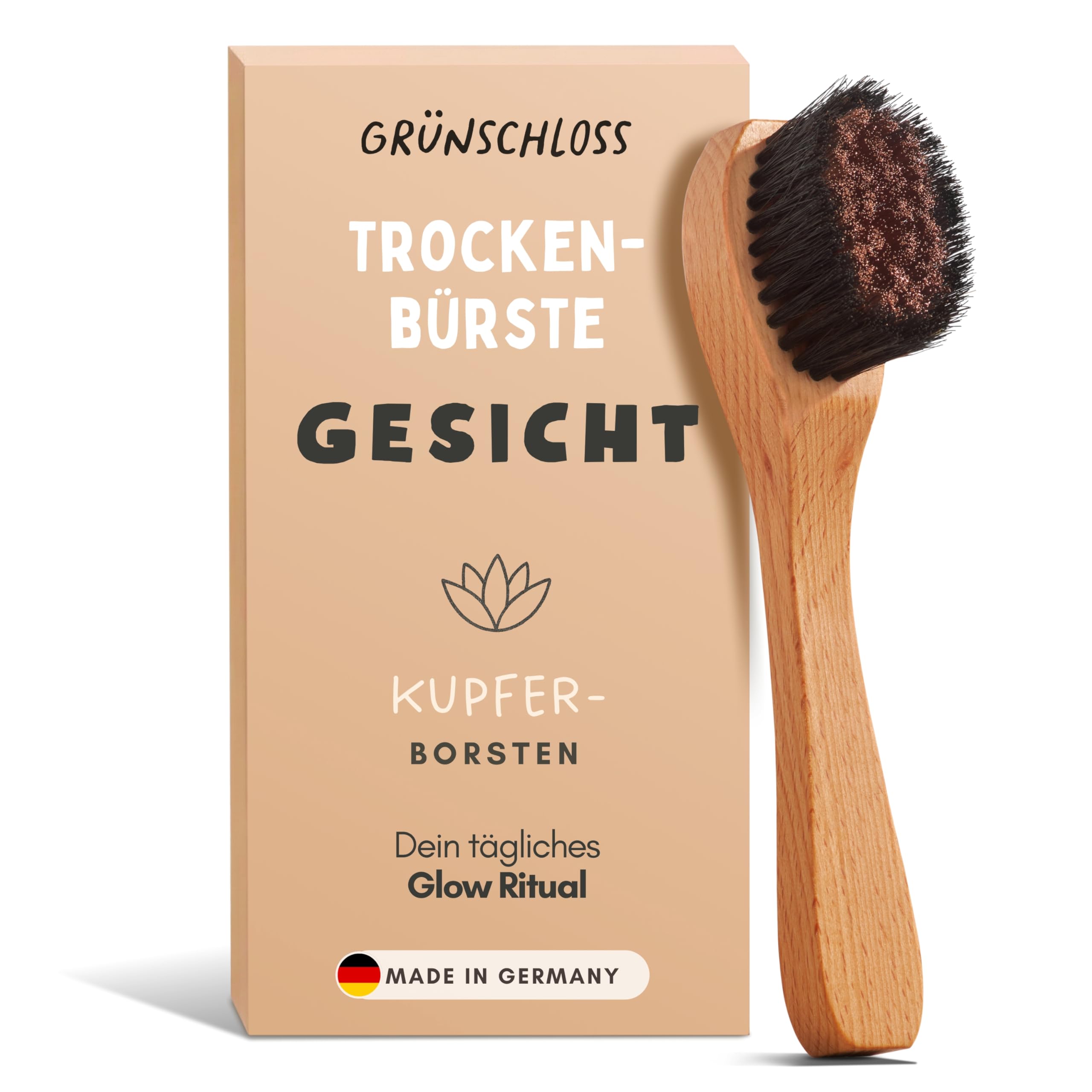 Spazzola a secco per viso – Spazzola linfatica per drenaggio linfatico, scrub viso, pelle sana & Glow (ionico-facciale) Lymph Spazzola Made in Germany – Spazzola monastica con rame