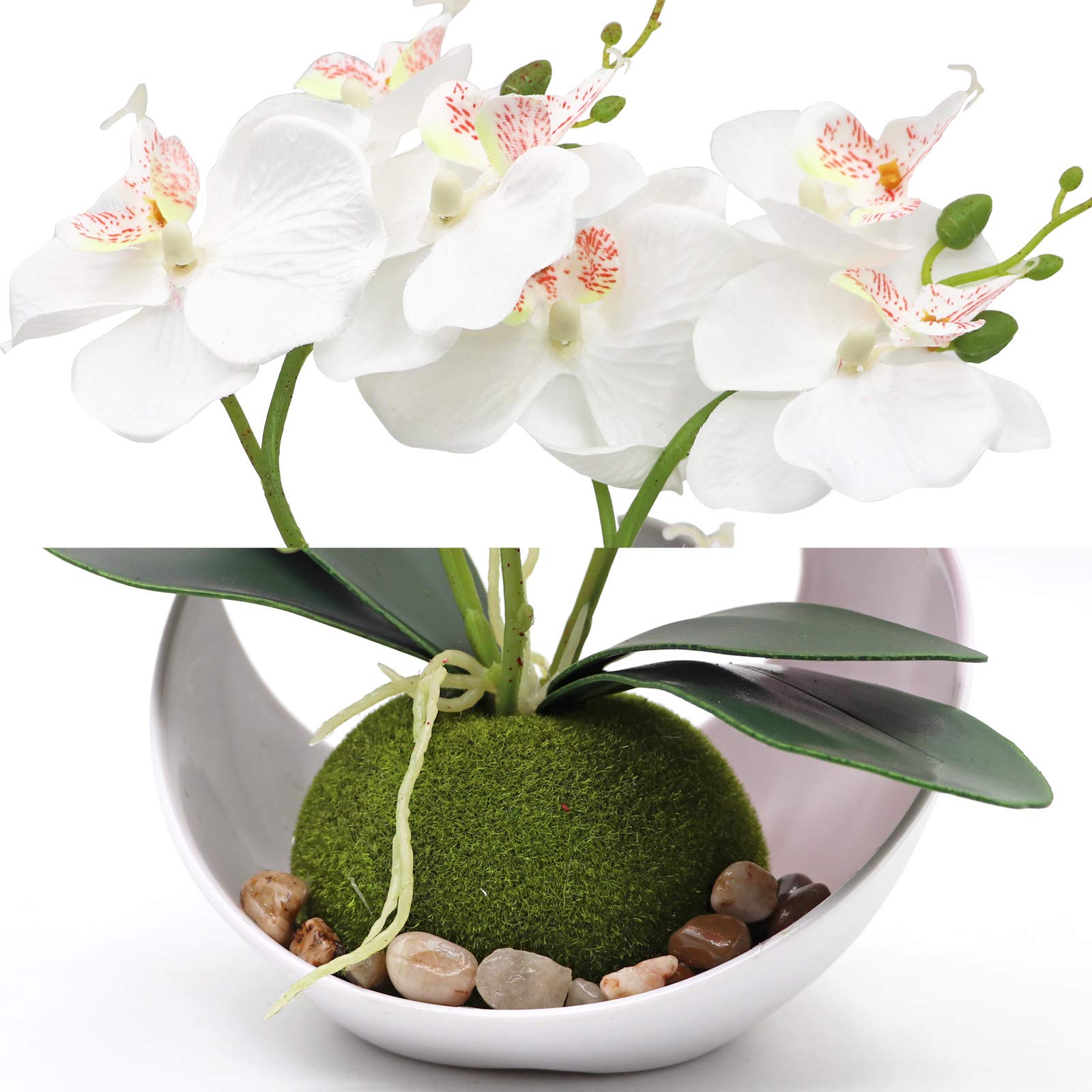 Flor de orquídea artificial, arreglo floral de Phalaenopsis blanco con jarrón, planta en maceta Bonsái para boda, fiesta, oficina, mesa, centro de mesa, baño, decoración del hogar 5