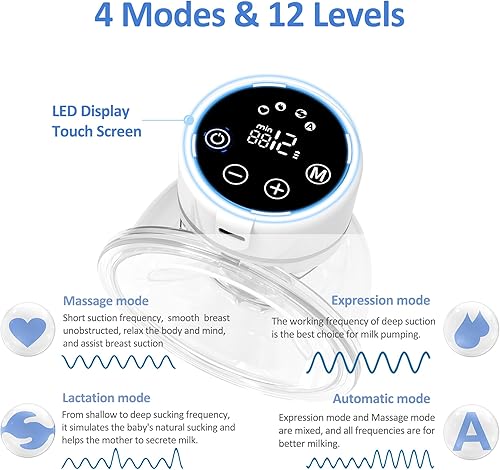 Miniatura 2 de Mcadero Extractor de leche portátil M6, 4 modos y 12 niveles, pantalla LED, extractor de leche eléctrico manos libres, extractor de leche portátil.