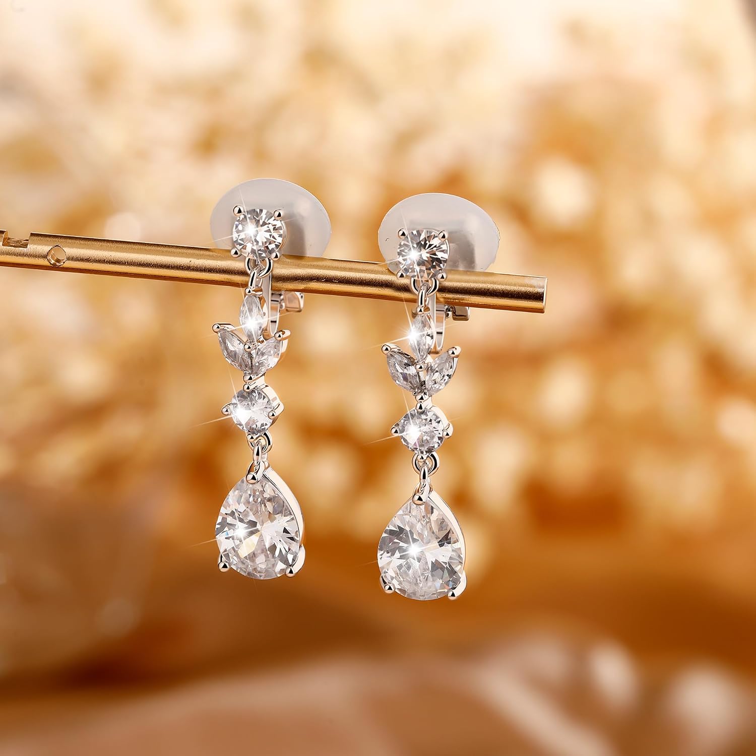 Awinesn Clip on Earrings Cubic Zirconia Dangle Drop Non Pierced Earring