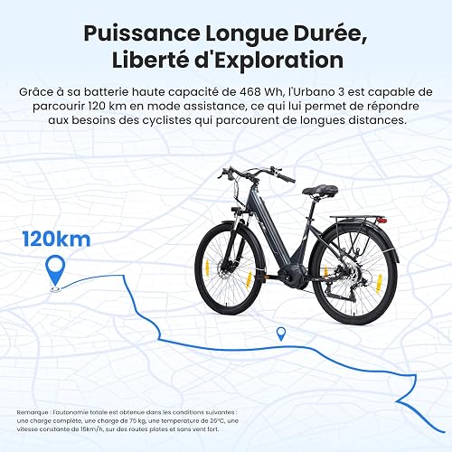 Touroll Bicicletta elettrica Urbano 3,con freno a disco idraulico, Motore Centrale 70 NM, Batteria Rimovibile 13Ah, Autonomia di 120km, bicicletta elettrica uom - 4