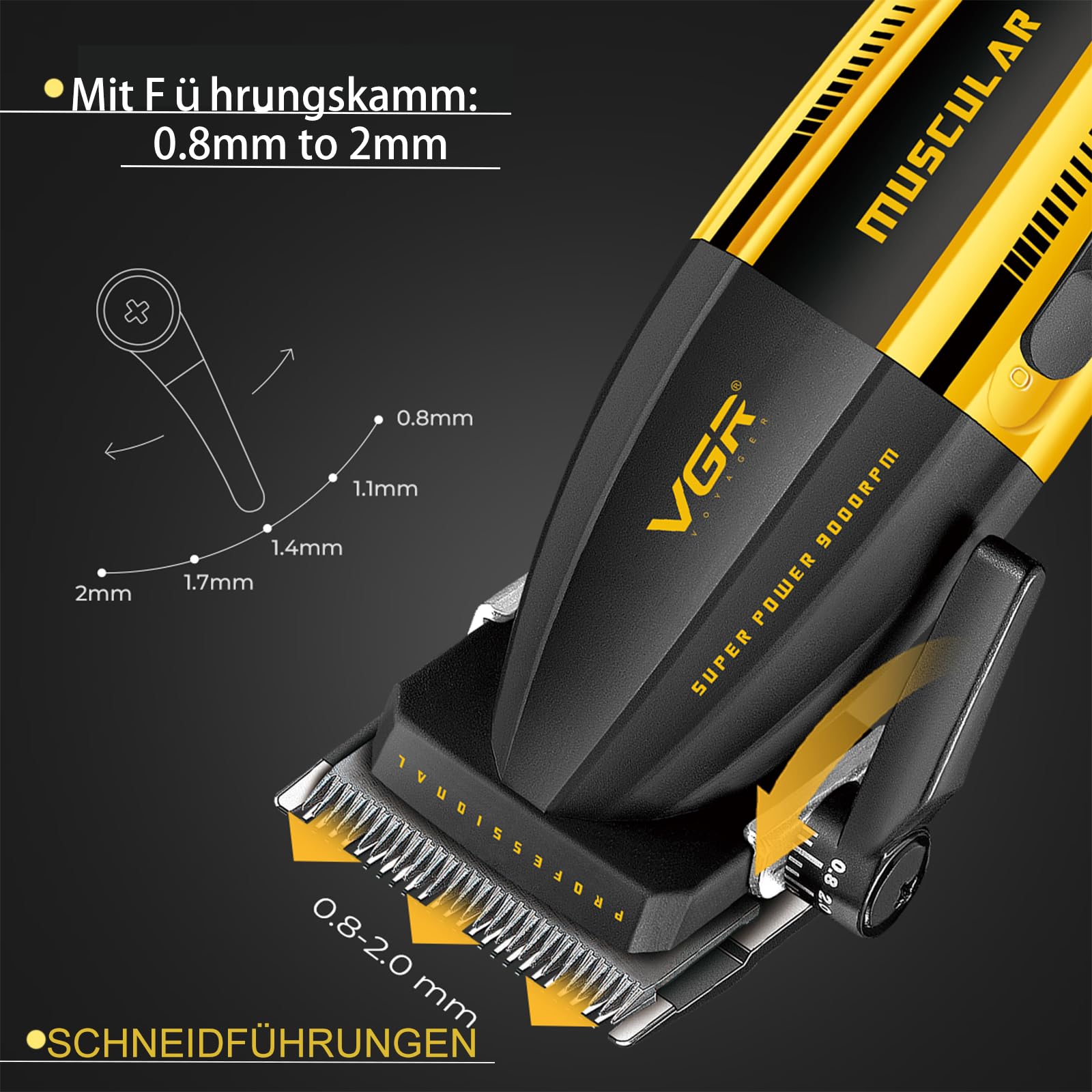 VGR 285 Fresh Fade Haarschneidemaschine Herren Profi Mit 9000 U/Min Motor | Professionelle Haarschneider, Kabelloser Clipper Haarschneider Leichtes Vielseitiges Friseur Haarmaschine mit LED-Display