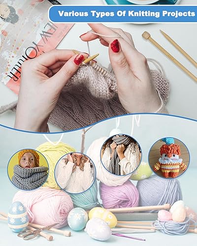 Miniatura 7 de Coopay Juego de 86 agujas de tejer para principiantes, el juego de inicio de tejer de ganchillo incluye un juego de agujas de tejer de bambú de 9.8