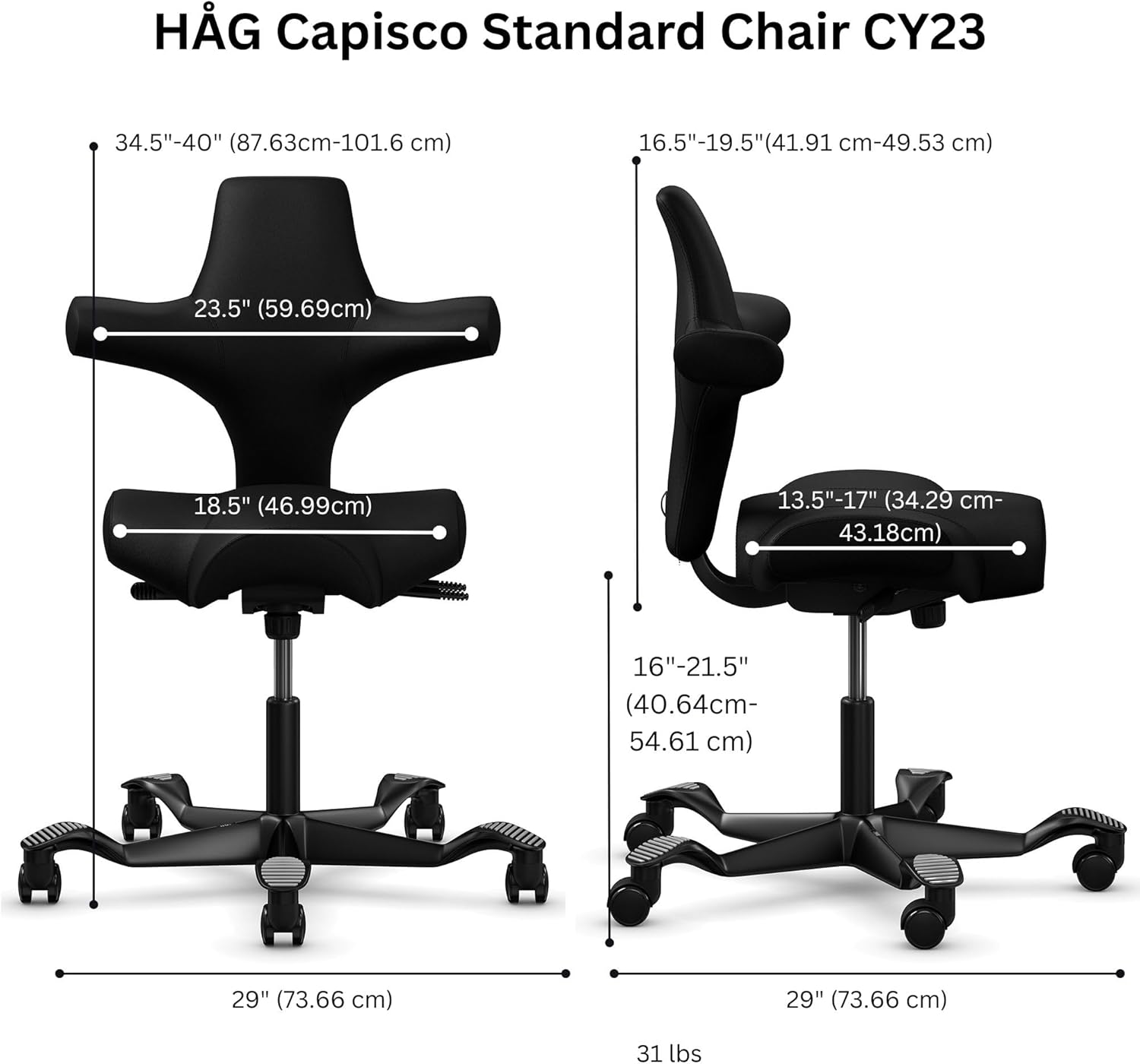 HAG Capisco Standard Chair-Silver Frame-Upholstered Ash Gray Leather