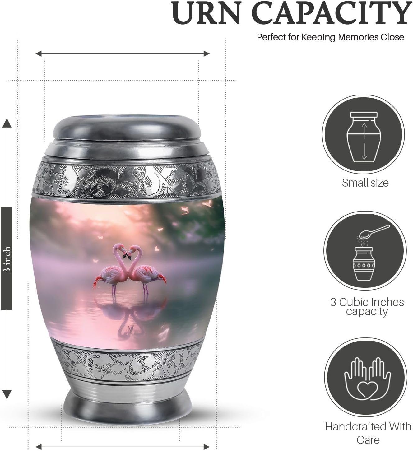 Flamingo Urns for Ashes Combo of 5 – 10 Inch Pink Burial Urn for Mom, Women & Adult Male and 3 Inch Mini Keepsake Cremation Urns for Dad & Mother – Funeral Memorial Ash Holder Set
