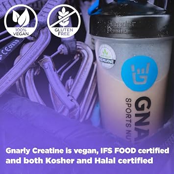 Gnarly Nutrition Creatine Powder Vegan Creatine Supplement NSF Sport Certified, Optimized Recovery Sports Nutrition 5g Creatine Monohydrate Unflavored, 15.87 oz