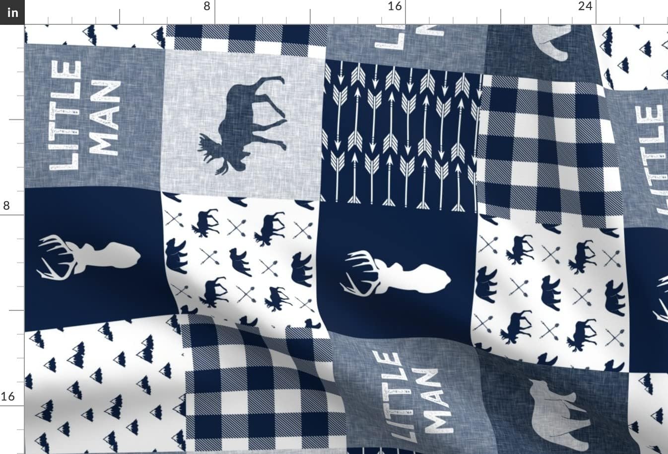 Spoonflower Fabric - Little Man Patchwork Navy Woodland Trendy Moose Bear Printed on Minky Fabric by The Yard - Sewing Baby Blankets Quilt Backing Plush