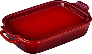 Le Creuset Stoneware Rectangular Dish with Platter Lid, 14 3/4 x 9 x 2 1/2, Cerise (Cherry Red)