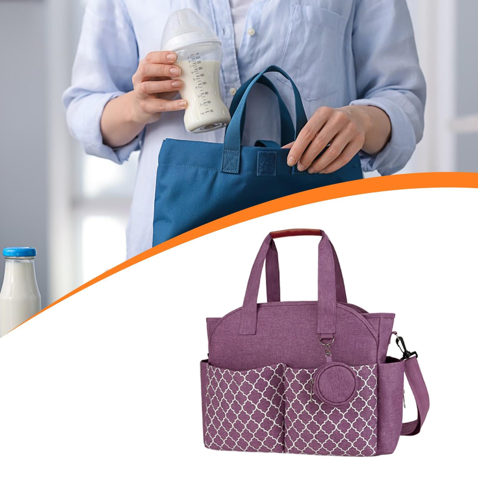 Windel Tasche Schulter Diaper Tote Bag Wickeltasche Tragbar Großes Fassungsvermögen mit Schultergurt aus Frottee für Mütter Unterwegs Reisen, Lila