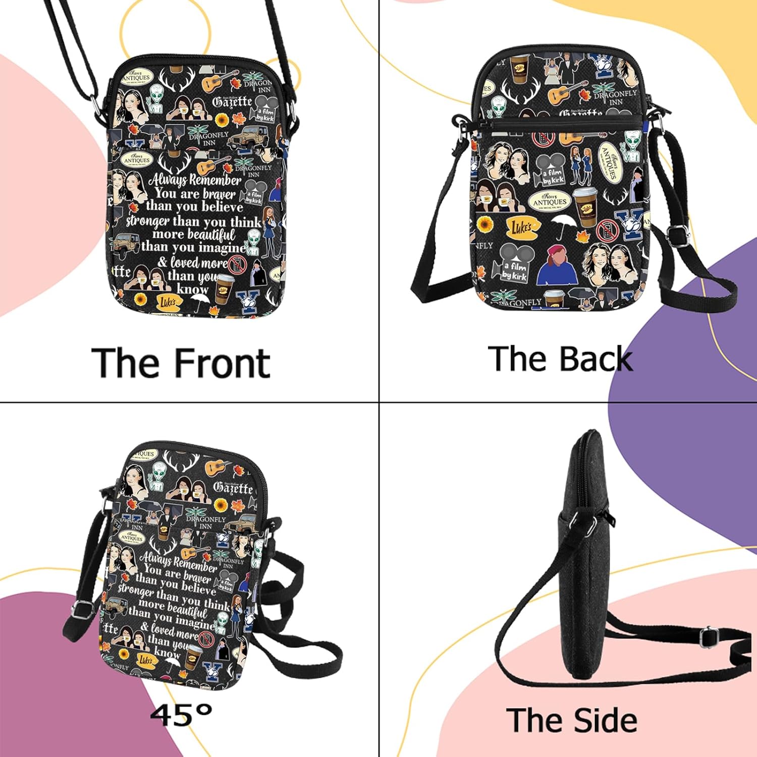 G2TUP Luke's Crossbody Bag Lorelai & Rory Fan Gift You Are Braver Stronger Smarter Than You Think Stars Hollow Shoulder Bag - Image 5