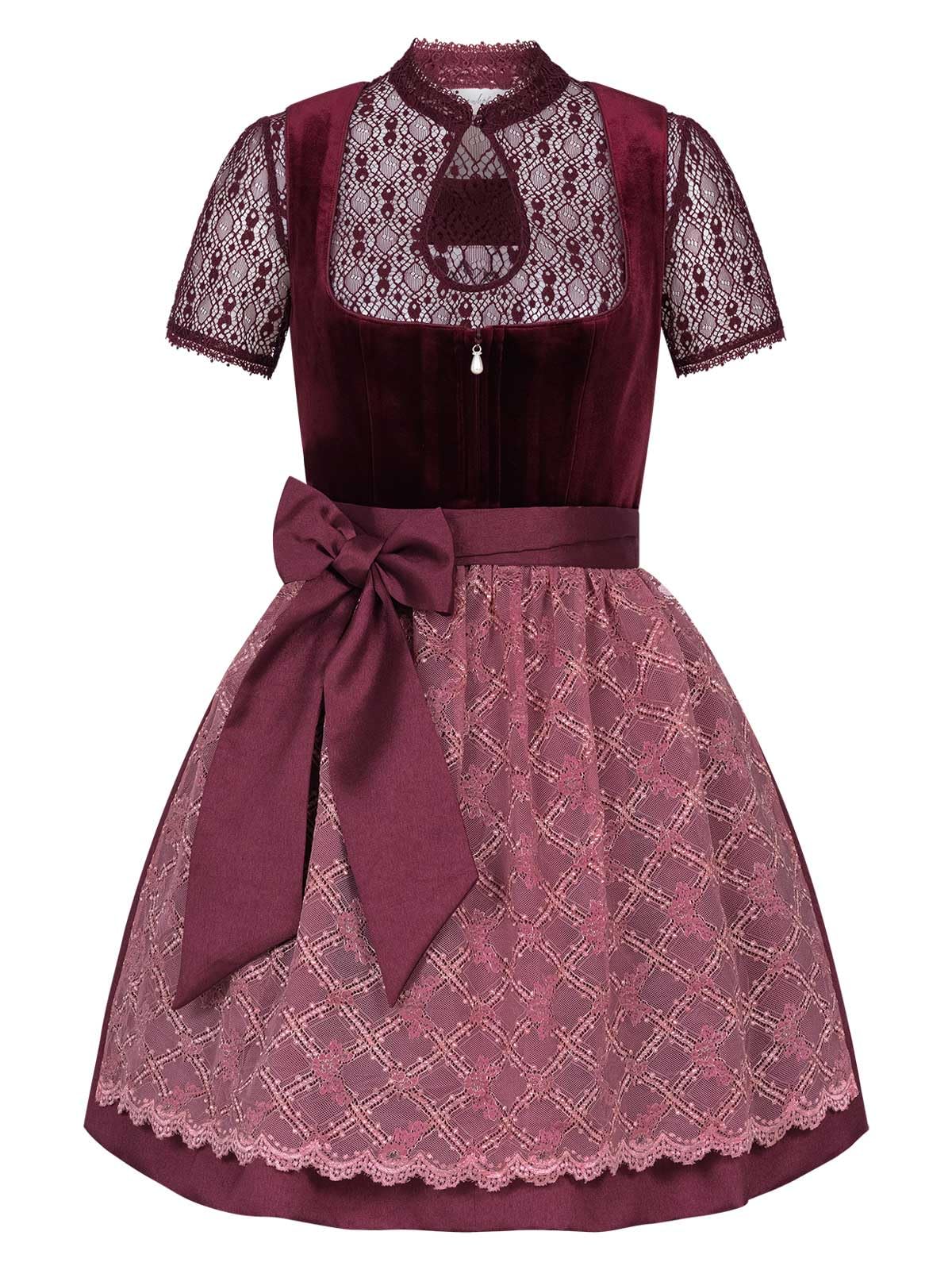 Steigenhöfer Manufaktur Dirndl Damen im Set - Oktoberfest Outfit - Set enthält Kleid Bluse und Schürze - Midi Dirndl mit 60cm Rocklänge - Feine Samtoptik und Perlenapplikation - Franziska