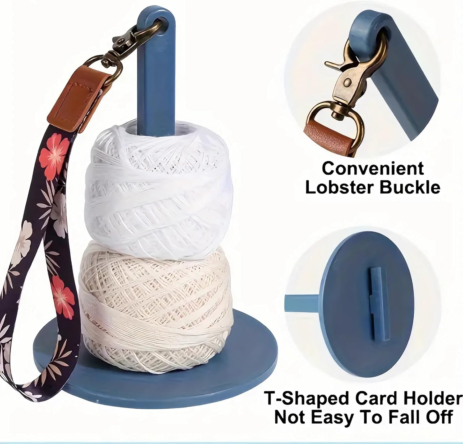Dasonwin Wrist Yarn Holder for Walking & Travel, Portable Tangle-Free Spindle, Lightweight Hanging Dispenser, Crochet Gift (Blue)