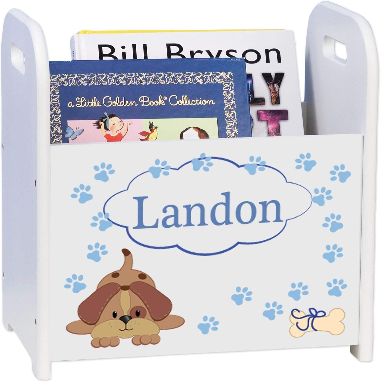 My Bambino Personalized Kids Book Caddy & Storage Bin – Blue Puppy Design | Custom Name Children's Bookshelf | Baby & Nursery Gift