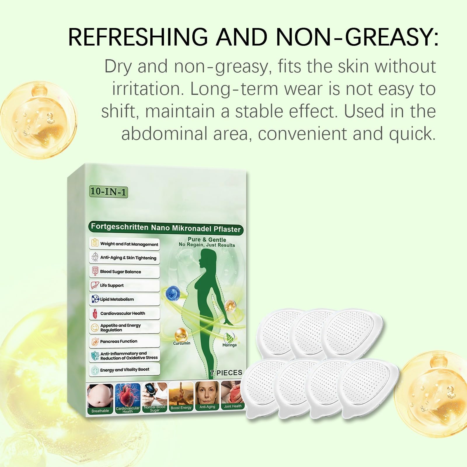 Plaster Moringa x Berberine 10 w 1, plastry odchudzające Nano Microneedle na kaszs Typy ciała Codzienne użytkowanie Zaawansowane naturalne składniki, skóra ujędrniająca, łatwa aplikacja