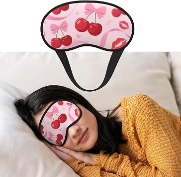 Cherry Pink Bow with Red Lips Eye Masks for Sleep Soft Comfort Sleep Masks with Elastic Strap Adjustable Blackout Eye Shade Covers for Women Men Travel/Sleeping