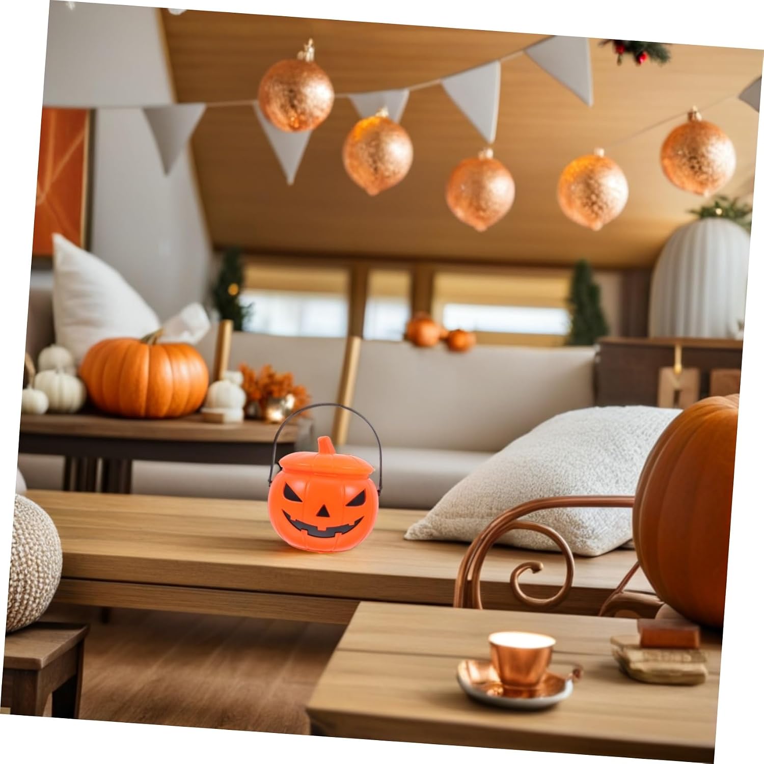 Halloween Pumpkin Candy Bucket Light Sound Plastic Handle Kids Season