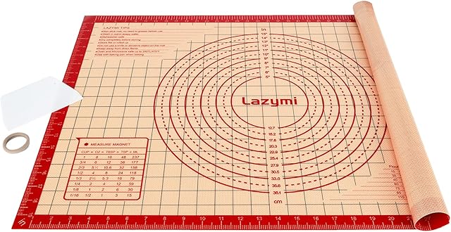 Extra Large & Thick Silicone Baking Mat 71×51 cm, Non Stick Pastry Rolling Sheet with Measurement, Non-Slip Silicon Dough kneading Board, Counter Table Mat, Placemat, for Pie/Cake/Pizza (Red+Scraper)