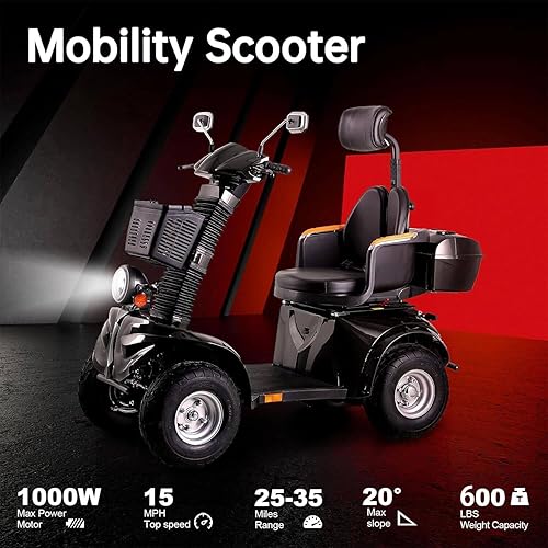 Miniatura 2 de Scooter de movilidad resistente para personas mayores y adultos, capacidad de 600 libras, dispositivo de silla de ruedas eléctrica de 4 ruedas de 3