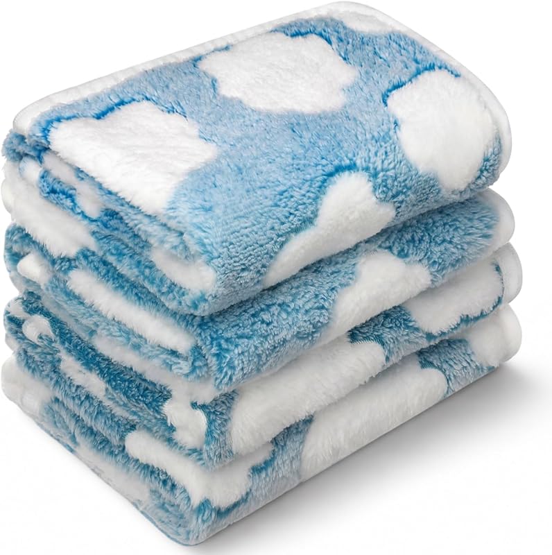 Manta de Fleece para Cães e Gatos Tatuo com Estampa de Nuvens Azul-Clara 60 x 40 cm, Pacote com 4
