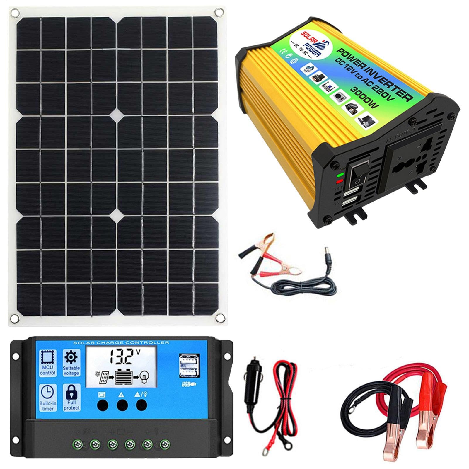 Kit inverter solare da 3000 W, Kit pannello solare, Kit completo solare Off Grid, Conversione intelligente automatica della tensione, controller e inverter del pannello solare, doppia