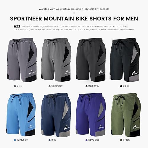 Miniatura 7 de Sportneer Pantalones cortos de ciclismo para hombre 3D acolchado ligero para montar en bicicleta, ciclismo, bicicleta de montaña, pantalones cortos