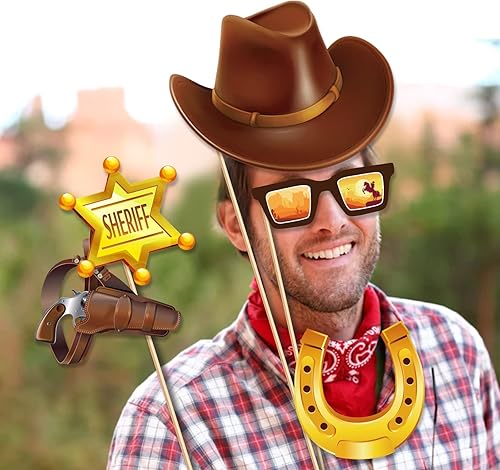 Miniatura 3 de INRUI 25 piezas de accesorios para fotos de West Cowboy para fiesta occidental, suministros para sesión de fotos