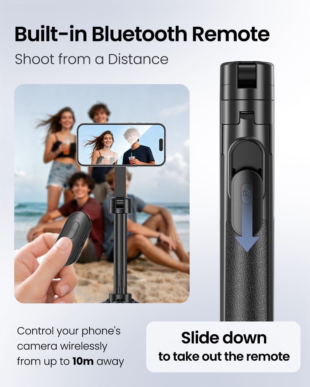 UBeesize 70" Auto-Open Magnetic Tripod for iPhone, MagSafe Selfie Stick with Remote, Portable Phone Stand for Recording, Travel and Vlogging, Compatible with iPhone/Android (Black)