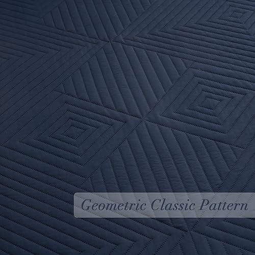 Miniatura 5 de SunStyle Home Colcha de tamaño Queen color azul oscuro, juego de edredón ligero de verano matrimonialqueen, juego de ropa de cama de microfibra