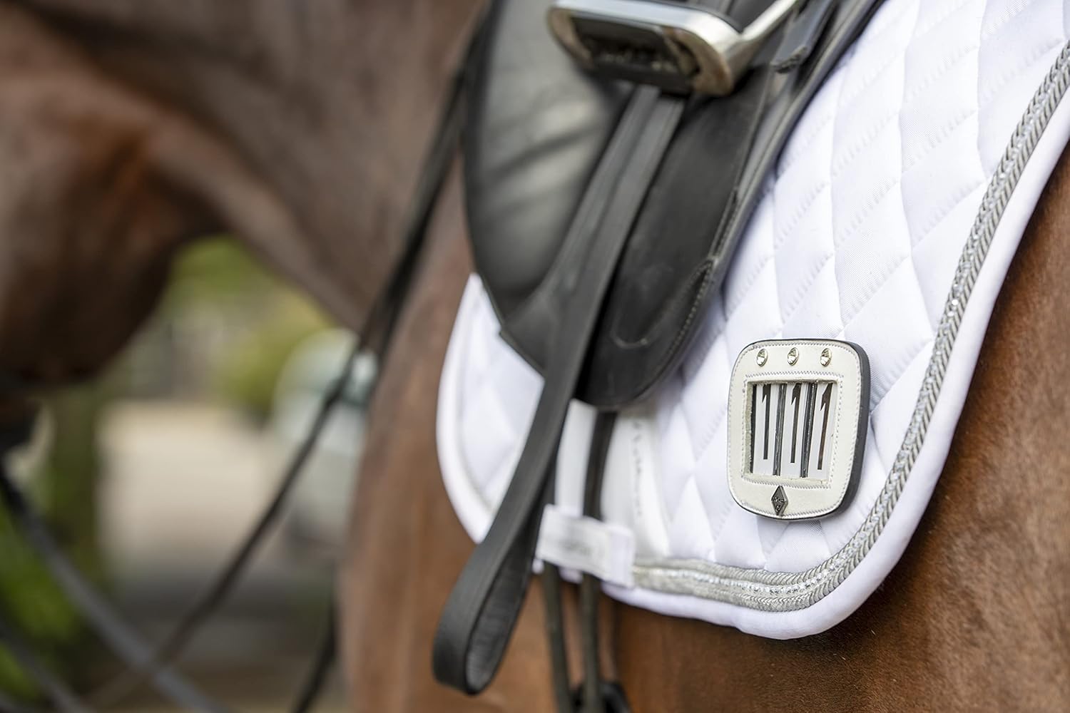 LeMieux Diamante Saddle Pad Number Holder in White - Durable Leather Material - Attaches Easily with a Strong Fixing Pin - One Size