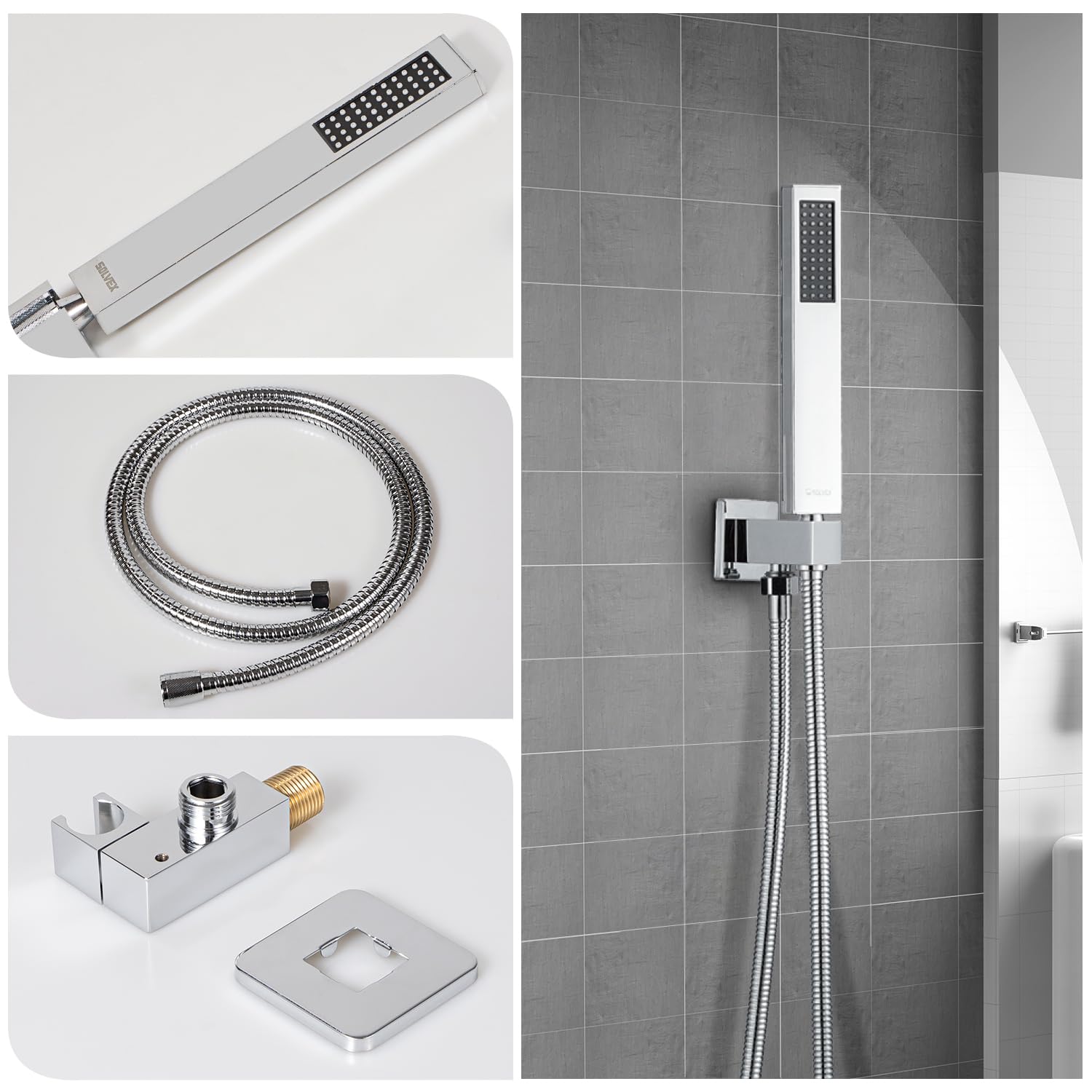 SOLVEX Set De Ducha Sistema de Ducha Empotrado,Set Ducha Conjunto de Ducha Completo con Mezclador Ducha de Lluvia y Ducha,Alcachofa de Ducha 20cmx20 cm,Cuerpo de Latón,SP-90110