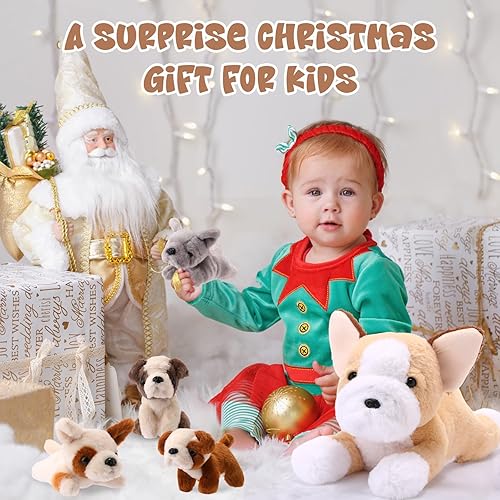 Miniatura 6 de Skylety 5 piezas de animales de peluche para perros con bebés en el interior, 1 mamá grande con 4 mini juguetes suaves para niños, fiesta de