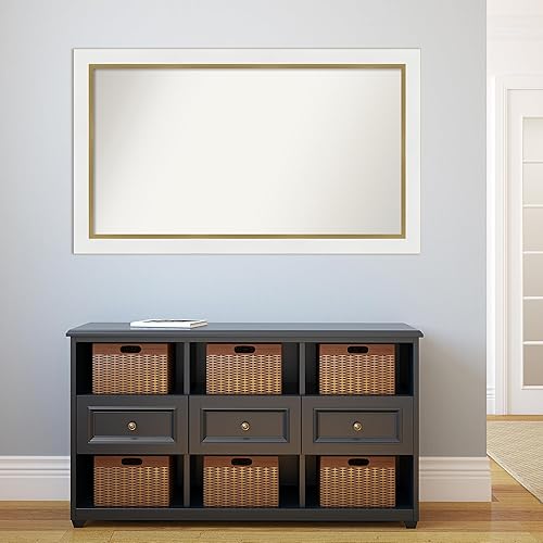 Miniatura 5 de Amanti Art Espejo de baño blanco para sobre el fregadero, 30 x 51 pulgadas, espejo rectangular de oro blanco Eva, marco de madera moderno de gran