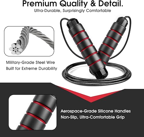 Miniatura 3 de Cuerda de saltar, cable de salto de velocidad rápida sin enredos con rodamientos de bolas para mujeres, hombres y niños, cuerda de saltar de acero