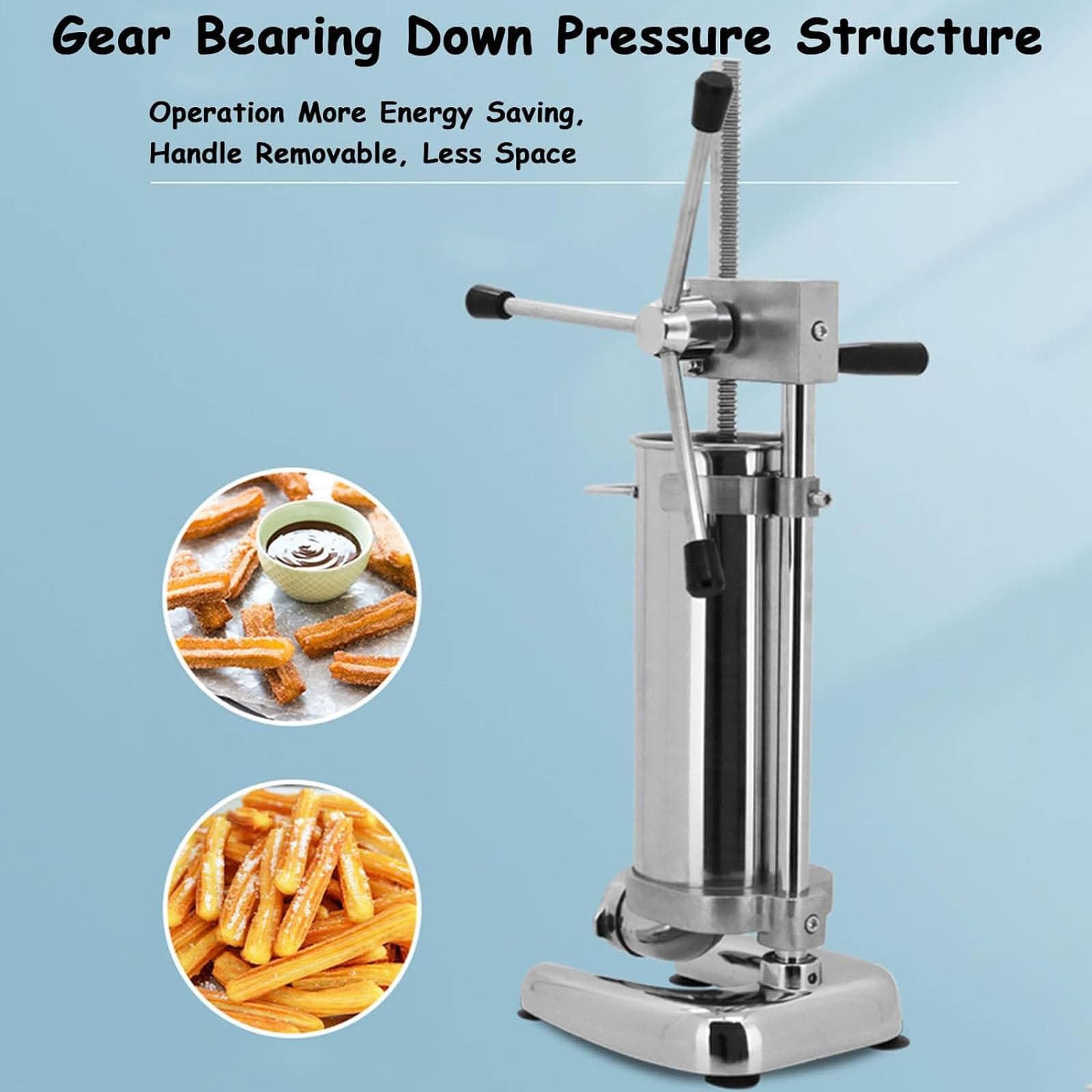 Máquina Para Hacer Churros De Acero Inoxidable, Exprimidor De Churros, Con 4 Pares De Guantes, 5 Moldes Y 1 Delantal, Mango Desmontable, Gran Capacidad Y Tamaño Compacto,Fácil De Usar 3L