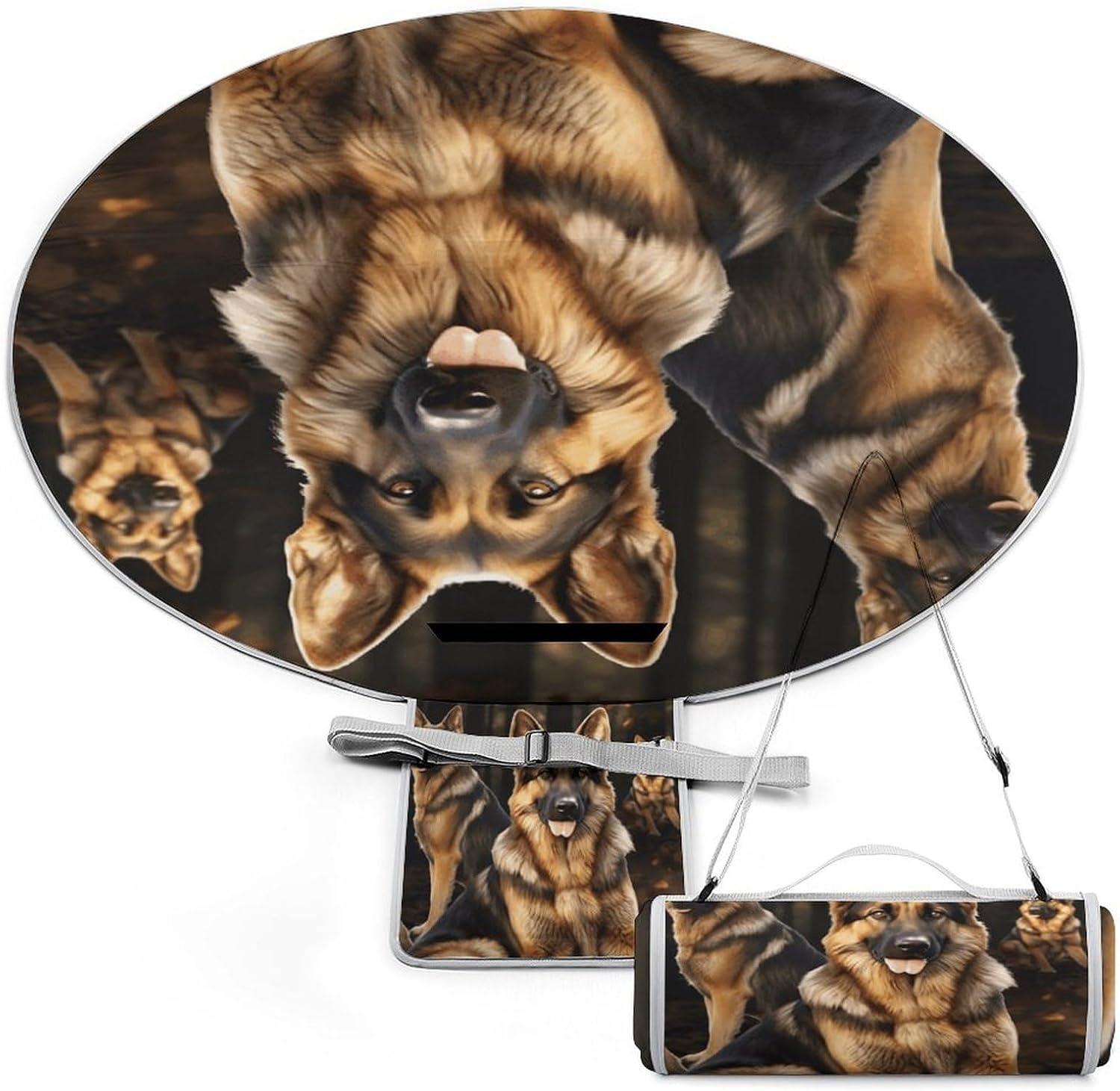 German Shepherd Picnic Blanket Foldable Outdoor Round Blankets Lightweight Beach Mats Portable Waterproof Park Sand Free Mat for Camping Hiking Sports Activities
