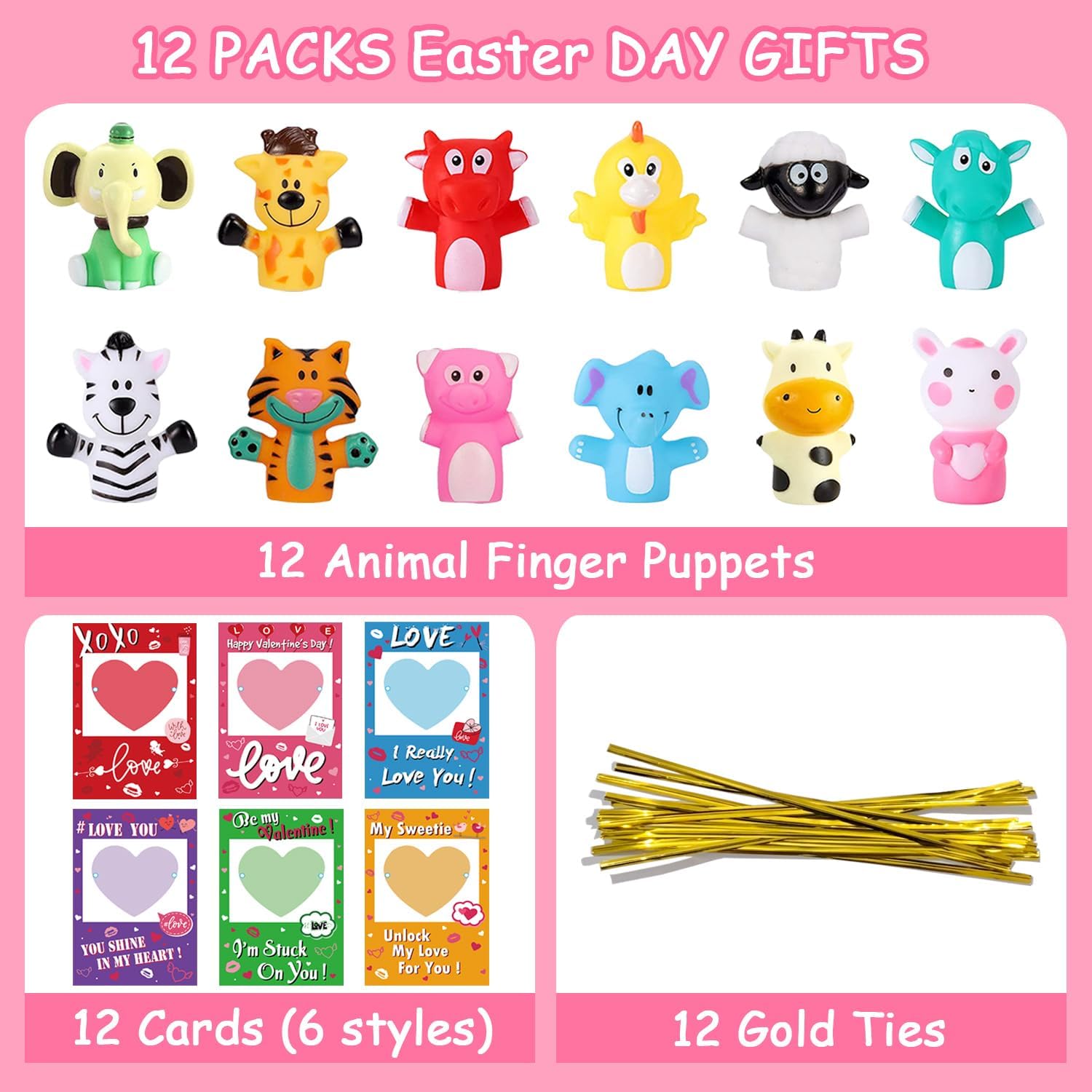 JIALWEN 12 Pack Animal Finger Puppets Kids Gifts Exchange Greeting Cards School Classroom Game Prizes Party Favors