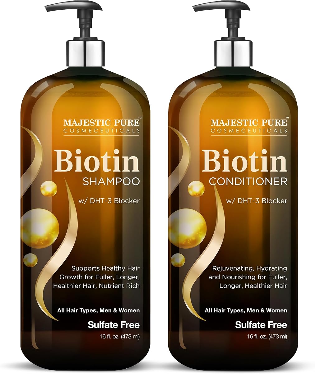 Majestic Pure Biotin Voluminizing Shampoo and Conditioner Set- 2x16 Fl oz | DHT Blocker Complex, Hydrating & Nourishing, Supports Healthy Hair, Sulfate Free, For Men & Women