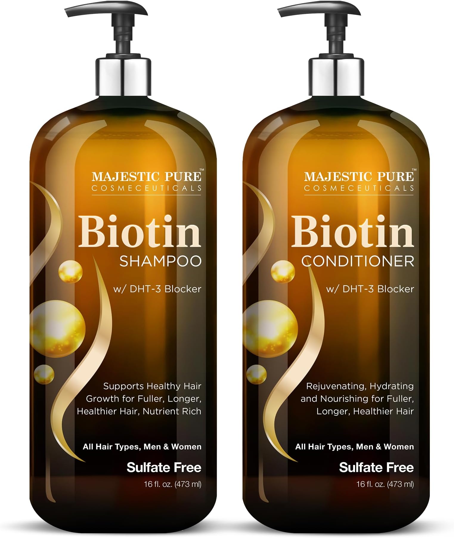 PURE Biotin Shampoo and Conditioner Set with DHT Blocker Complex - Hydrating, Nourishing & Supporting Healthy Hair Growth, Sulfate Free, for Men & Women - 16 fl oz each