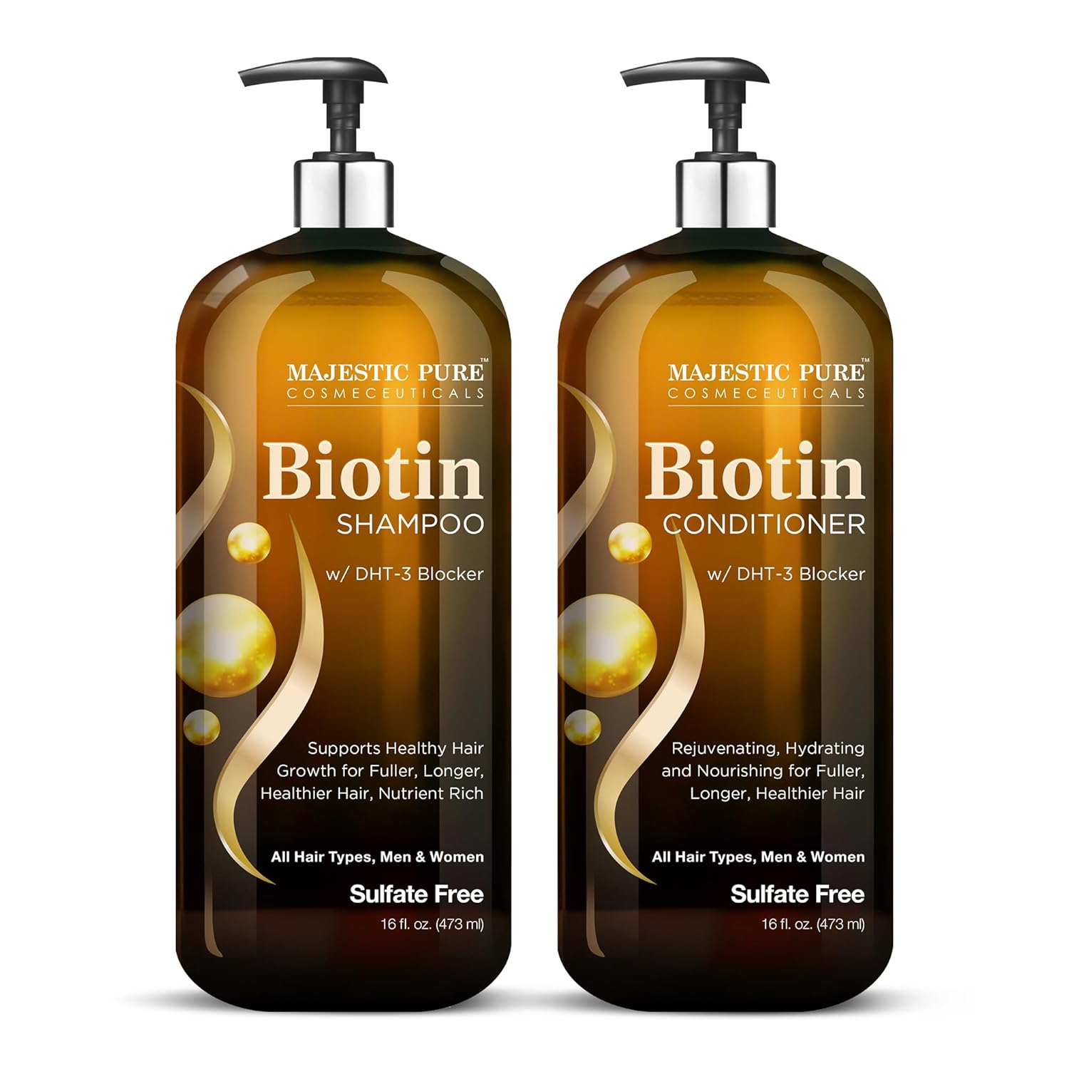 MAJESTIC PURE Biotin Shampoo and Conditioner Set with DHT Blocker Complex - Hydrating, Nourishing & Supporting Healthy Hair, Sulfate Free, for Men & Women - 16 fl oz each