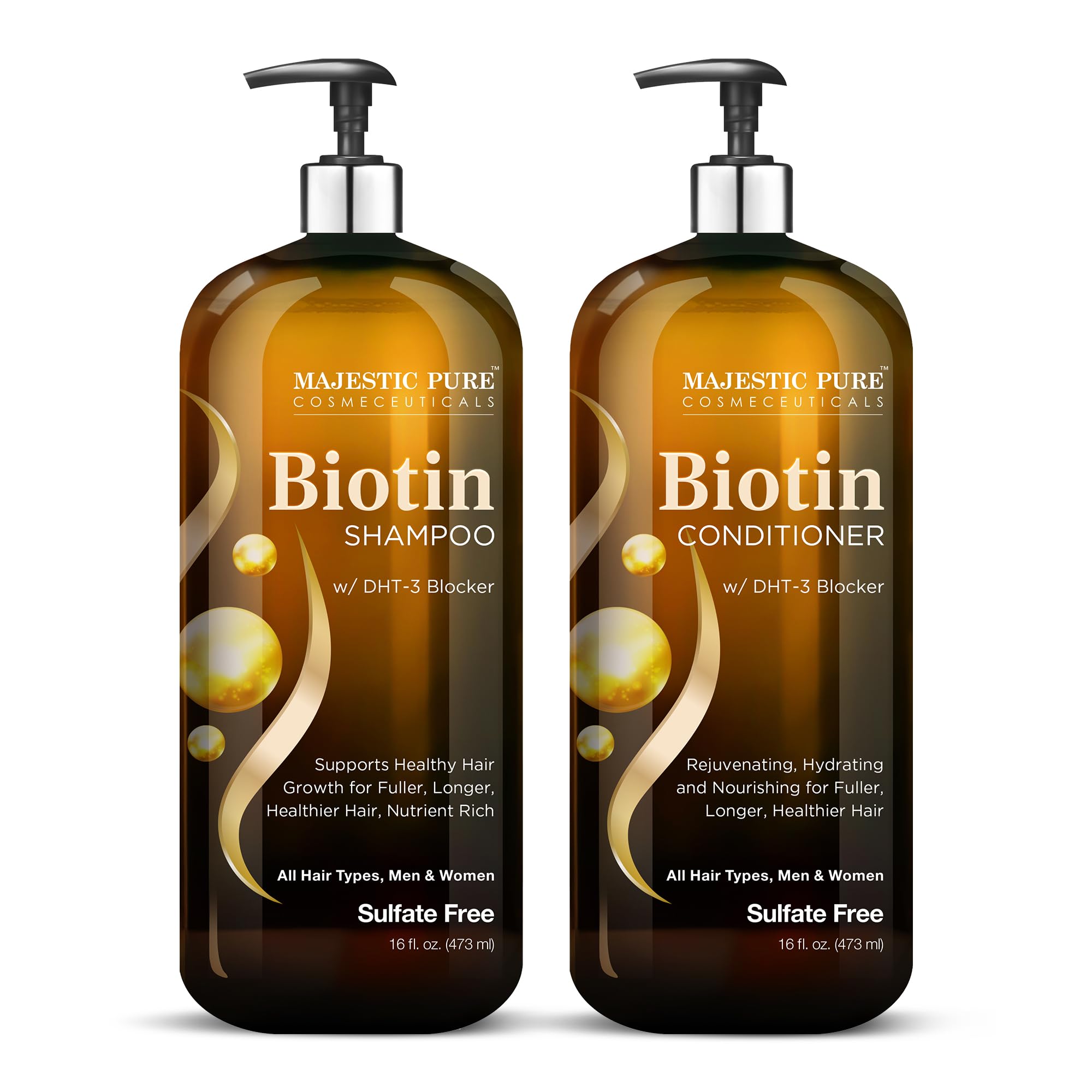 Biotin Shampoo and Conditioner Set with DHT Blocker Complex - Hydrating, Nourishing & Supporting Healthy Hair, Sulfate Free, for Men & Women - 16 fl oz each