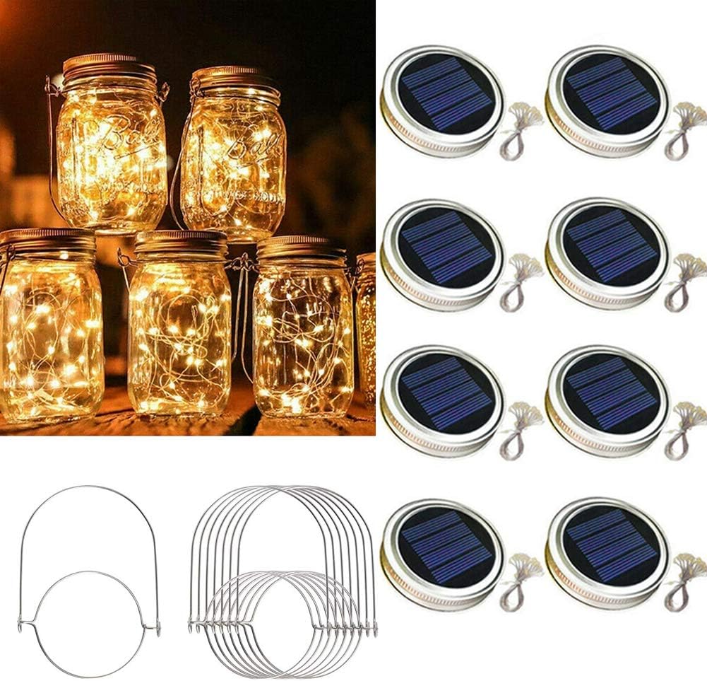 Solar Mason Jar Lid String Lights 8 Pack 30 Led String Fairy Star Firefly Jar Lids Lights Solar Lanterns with 8 Hangers (Jars Not Included) for Garden Patio Wedding Lantern Decorations,Warm White---QQ510637638