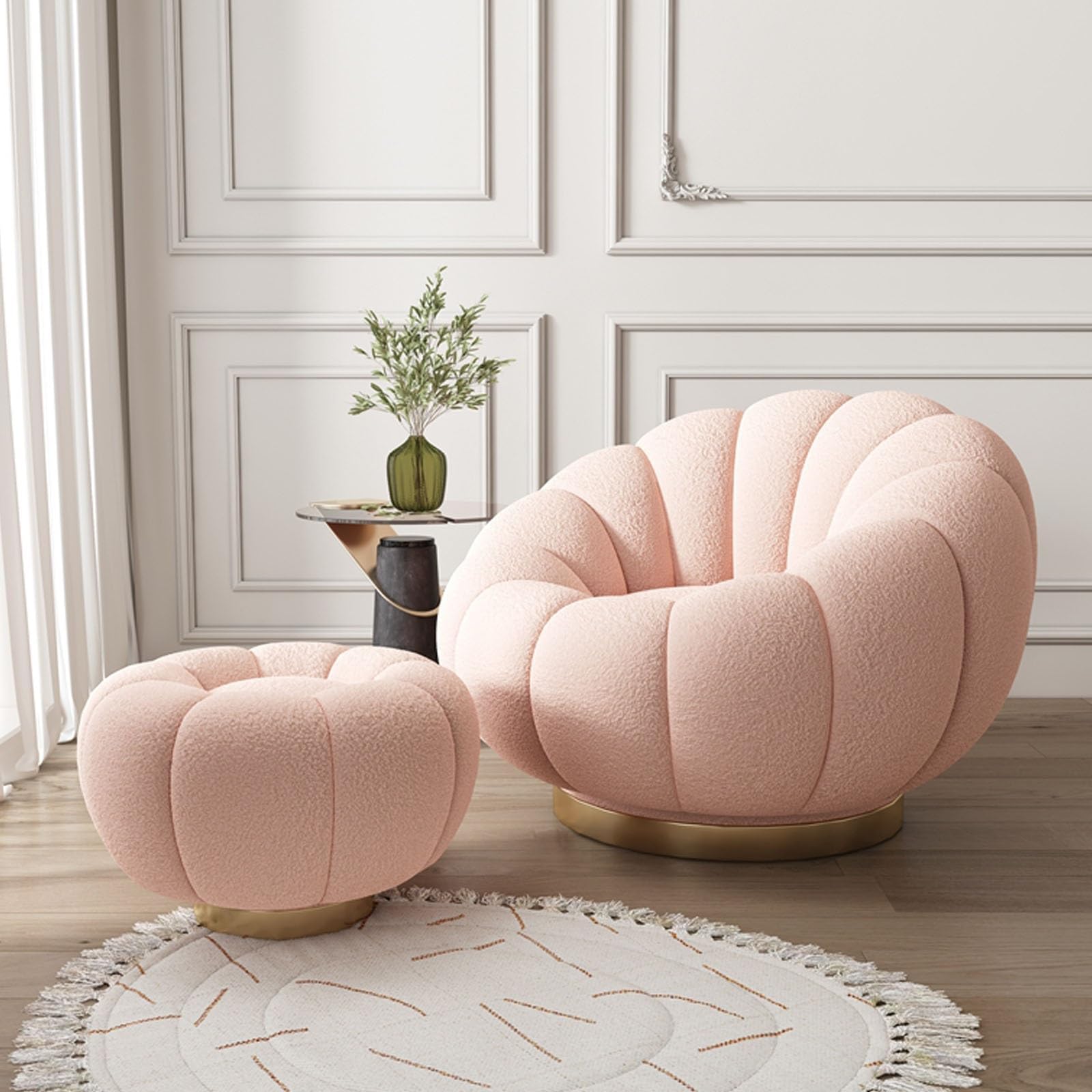Pink Swivel with Ottoman for Bedroom Reading Room Comfy 360 Degree Swivel Barrel Club Tub Sofa Chair