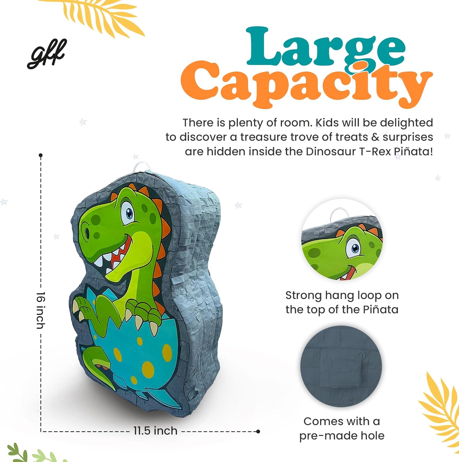 Dinosaur T-Rex Pinata Hatching From Egg - Bulk Candy Fill Spill - Dino Party Decoration, Birthday Supplies - Animal Theme Decor Events School Parties - 16 X 11.5 X 5.5 In