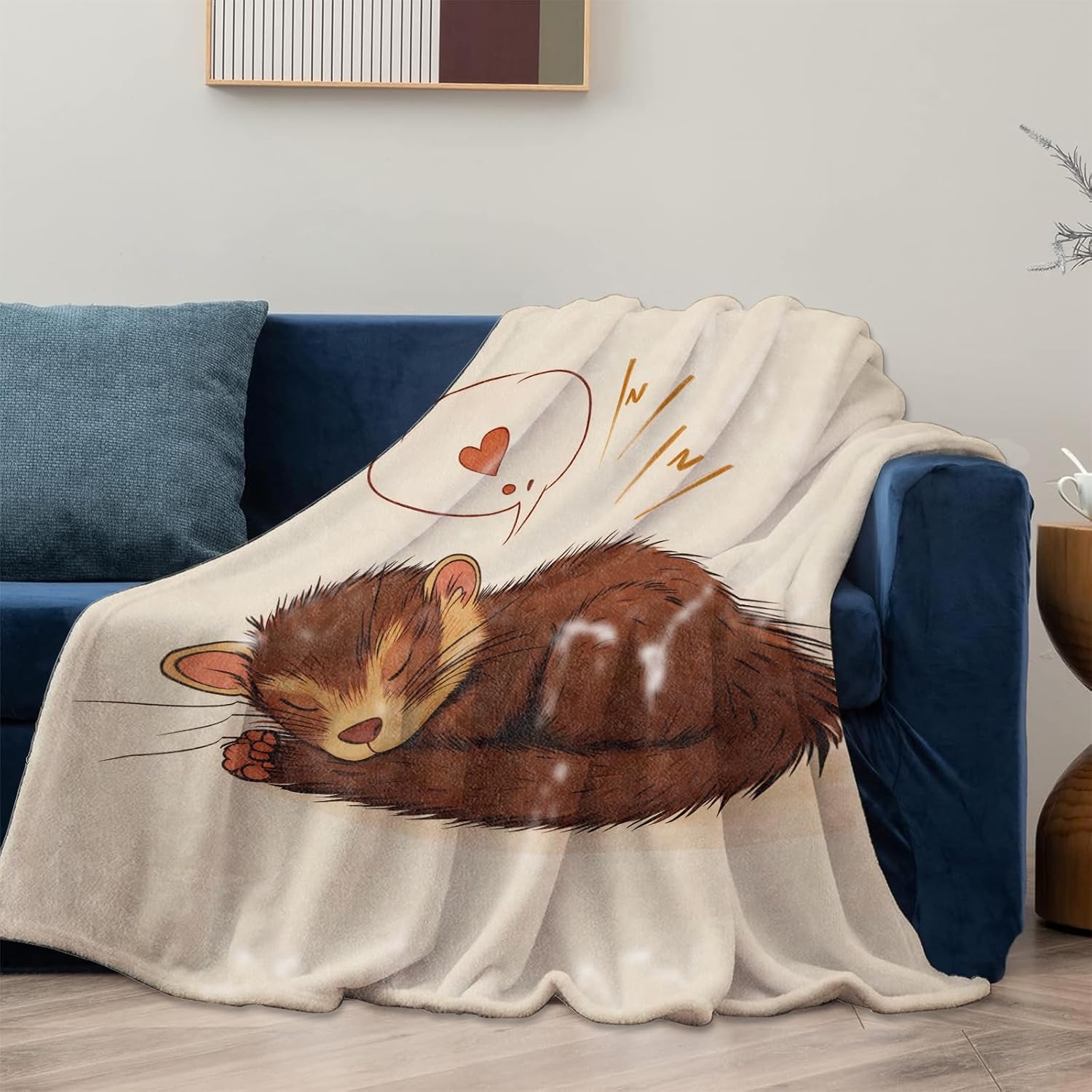 Sleepy Ferret Blanket, Ferret Flannel Blanket Gifts for Women, Soft Warm Lightweight Animal Print Blankets for Living Room Home Sofa Travel Decor 60" x 80" - Image 2