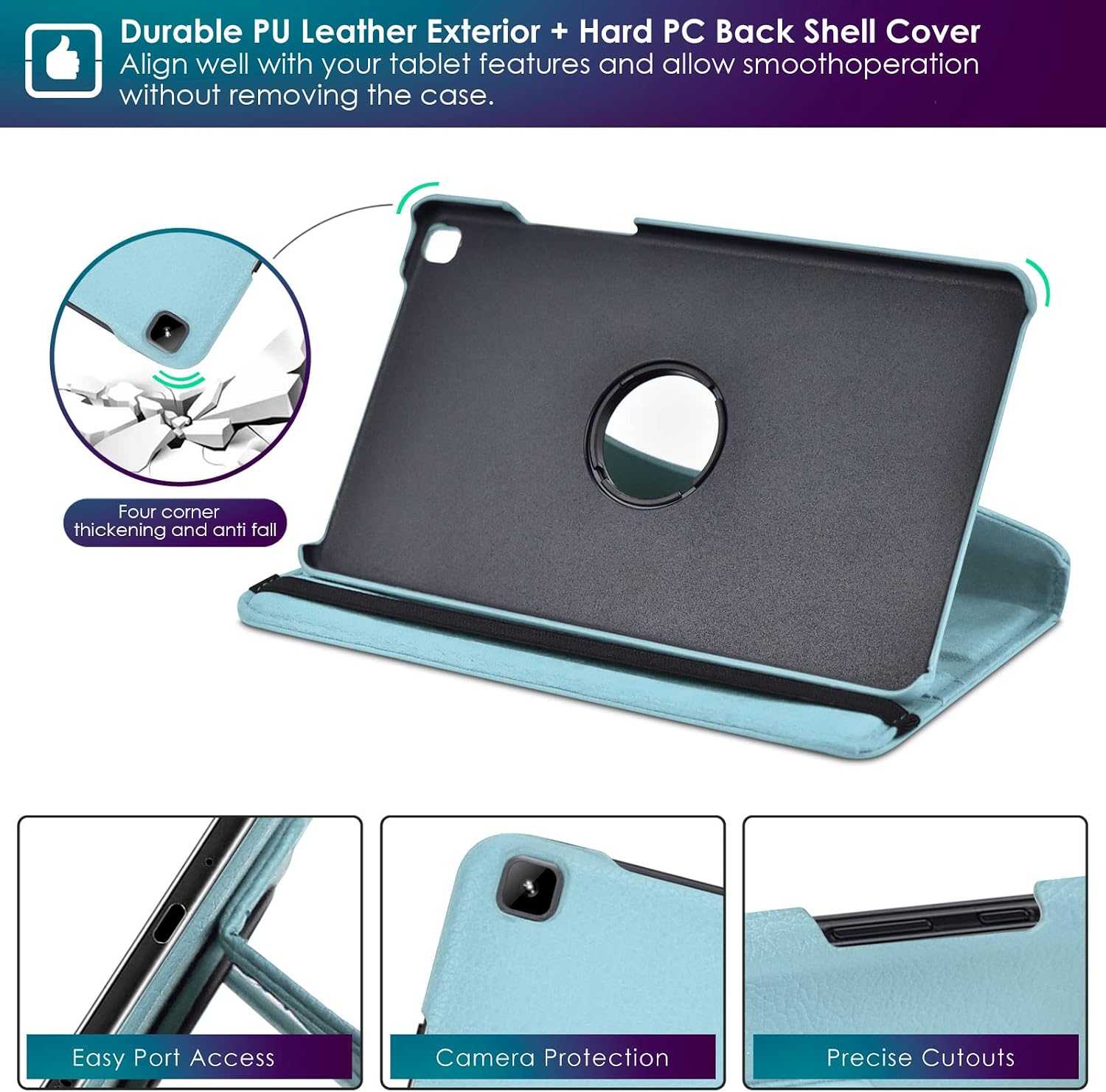 DETUOSI Rotating Case for Galaxy Tab A 8.0 Case 2019 (SM-T290),Multi-Angle Viewing 360° Degree Rotating Stand Cover Case for Samsung Galaxy Tab A 8.0 Inch SM-T290/T295/T297 Tablet (2019),Sky Blue