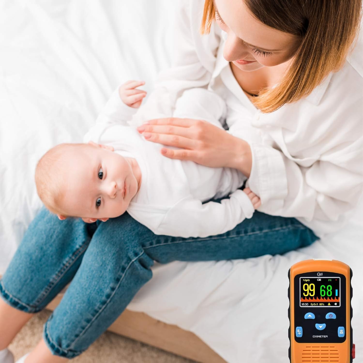 CMI Health Battery Operated Pulse Oximeter - Continuous Infant Monitoring (Up to 25 lbs) & Adult Finger Spot-Checking - Adjustable Alarm for Pulse Rate and SpO2 Levels - Carry Case : Health & Household