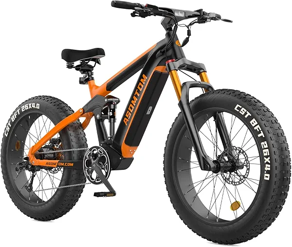 Asomtom Electric Bike for Adults E Bikes 48V 15Ah Peak 1000W Motor 28+ MPH Snow Beach Mountain Ebike Removable Cells Battery Electric Bikes Adult 26"X4" Fat Tire E Bike 7-Speed