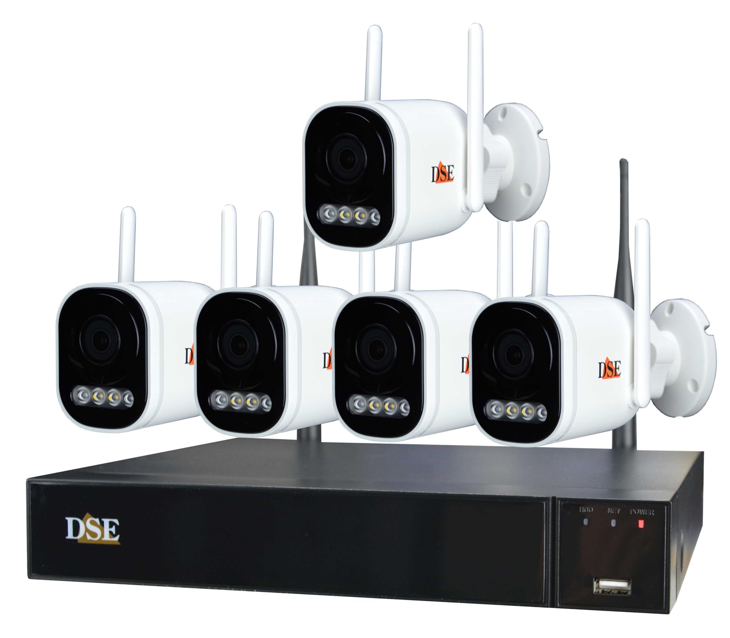 DSE Kit Videosorveglianza WiFi con NVR e 1-8 Telecamere Senza Fili 5MP, Illuminatore 30 m. Camere Deterrenti e Rilevazione AI, Flash, Sirena, VivaVoce | DSERKK-KIT5A-1/8 (Kit 5 telecamere)