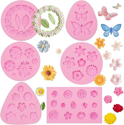 Miniatura 1 de Mini moldes de silicona de arcilla, 6 paquetes de girasoles de mariposa, girasoles, dulces, fondant, molde de azúcar para decoración de jabón,